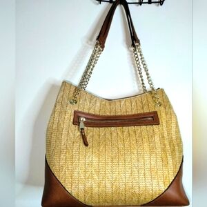 INC International Concepts (Large) Straw & Faux Leather Gold Chain Shoulder Bag